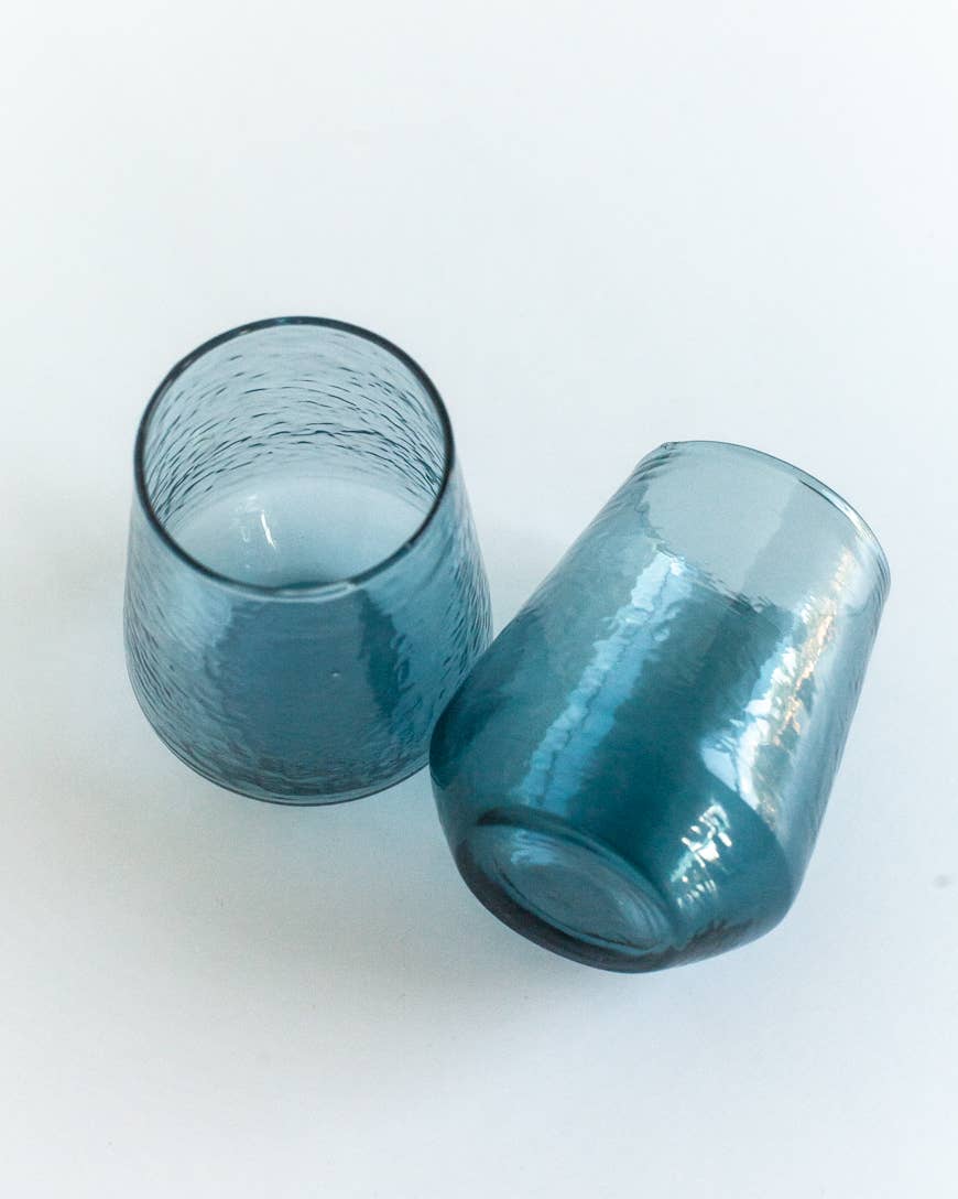 Handblown Hammered Glass Water Tumblers | Pair of 2