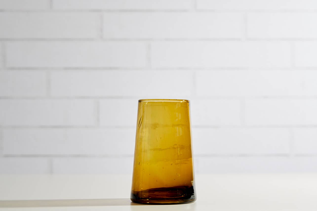 Handblown Moroccan Cone Glass Tumbler - Amber