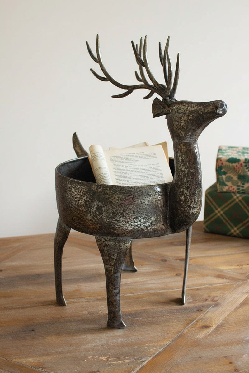 Rustic Metal Reindeer Planter Catchall