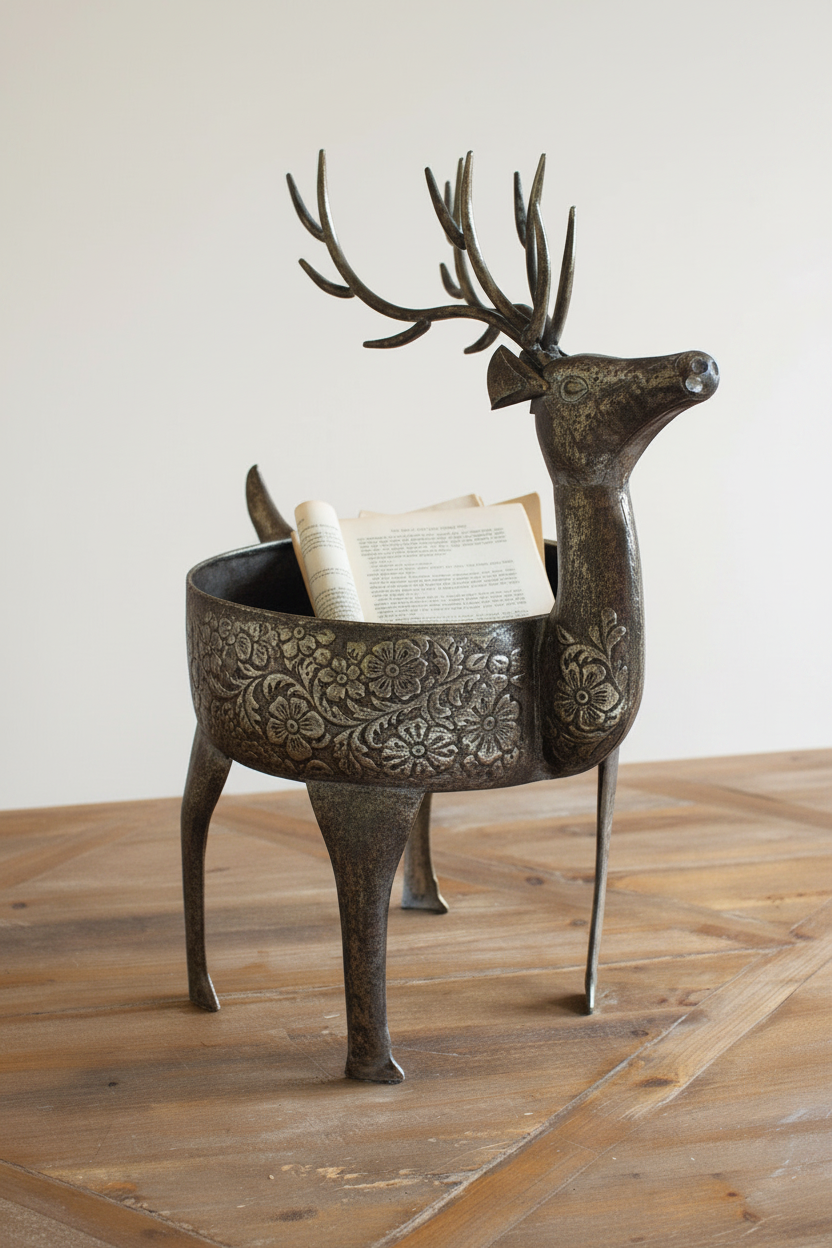 Rustic Metal Reindeer Planter Catchall