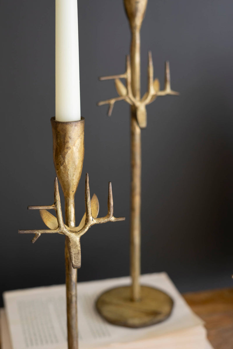 Forged Iron Deer Antique Gold Candle Holder Set