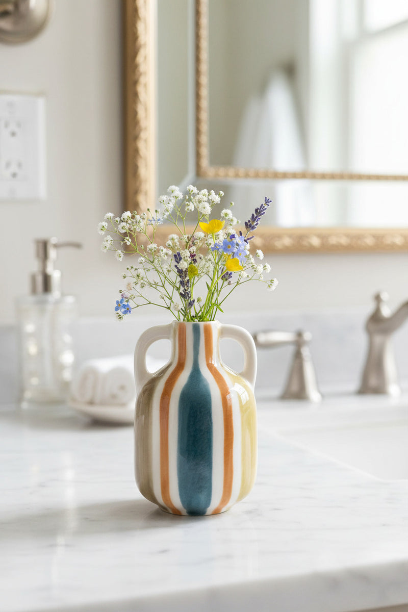 Rustic Stripe Ceramic Bud Vase