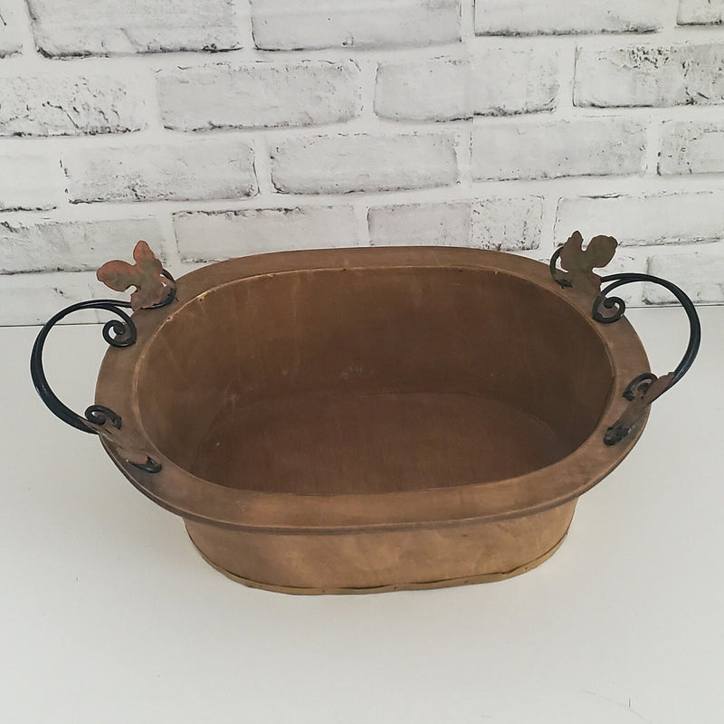 Rustic Hand Painted Bent Wood Basket, Vintage Oval Planter with Handles