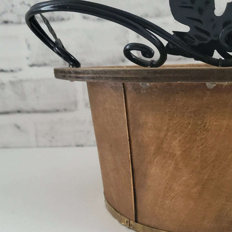 Rustic Hand Painted Bent Wood Basket, Vintage Oval Planter with Handles