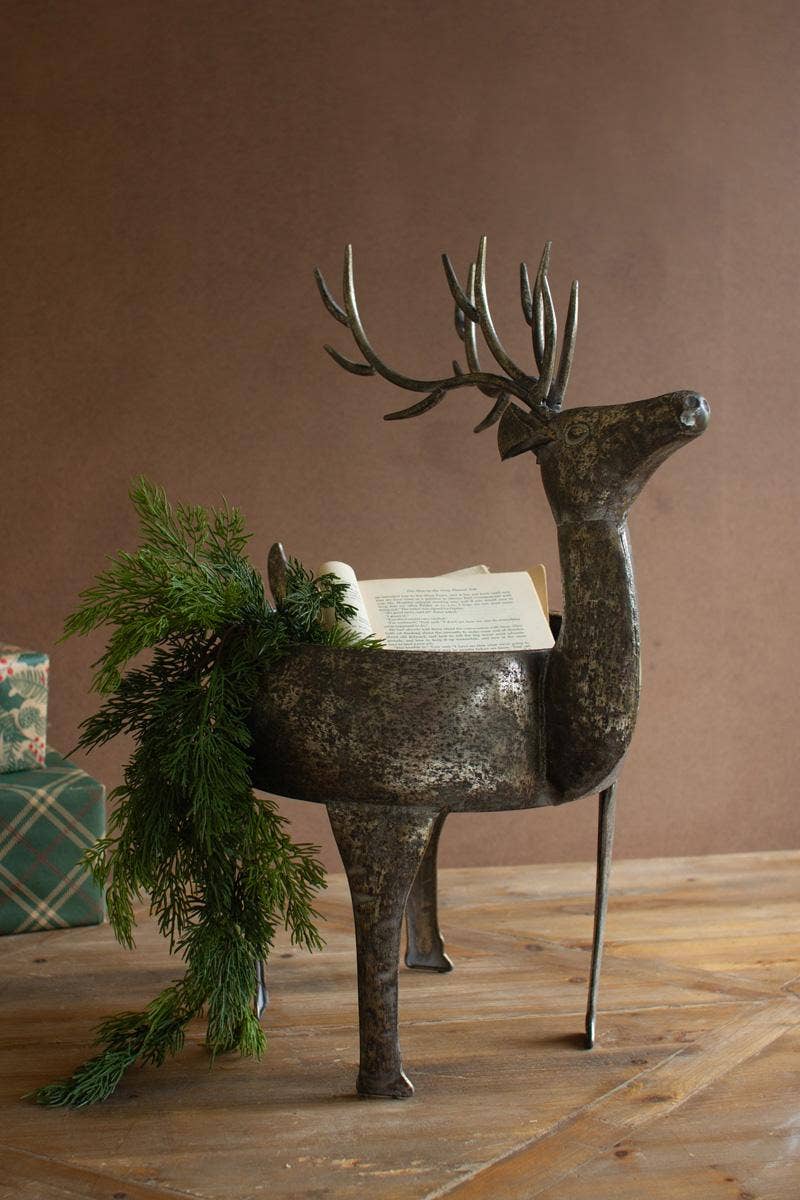 Rustic Metal Reindeer Planter Catchall
