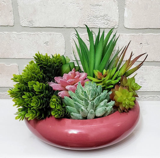 Succulent Bulb Planter, Vintage Round Mauve Trinket Dish