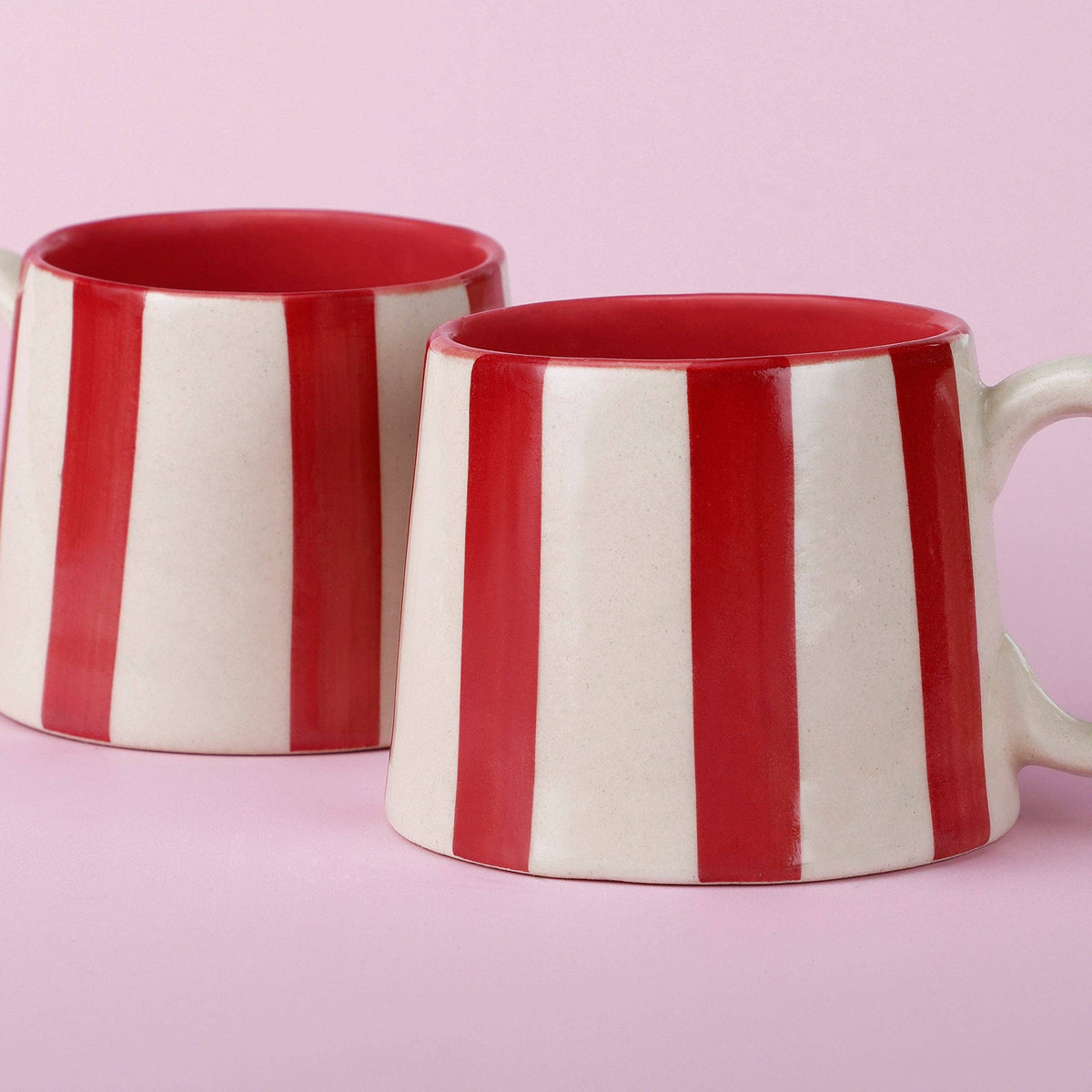 Handpainted Red Stripe Stoneware Coffee  Mug