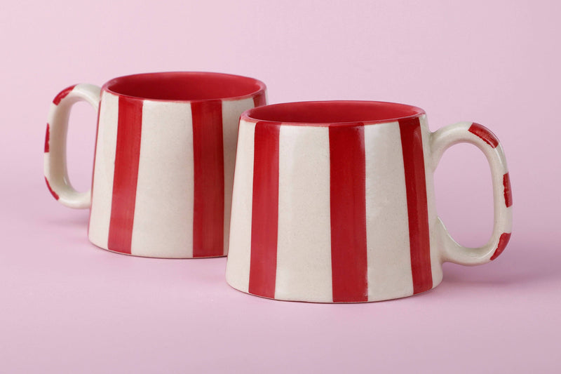Handpainted Red Stripe Stoneware Coffee  Mug
