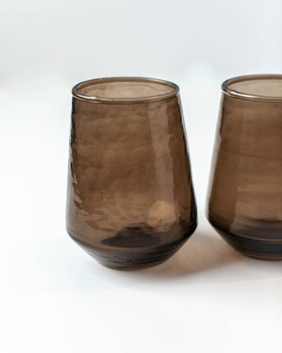 Handblown Hammered Glass Water Tumblers | Pair of 2