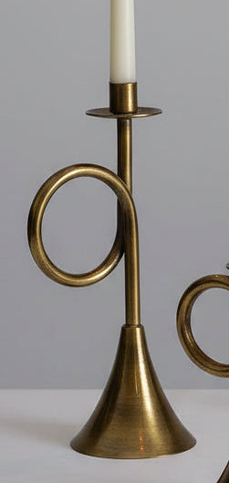 Antique Brass Trumpet Large Taper Candle Holder