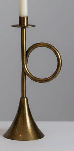 Antique Brass Trumpet Large Taper Candle Holder