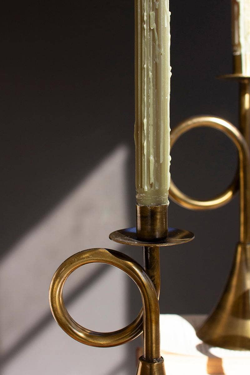 Antique Brass Trumpet Large Taper Candle Holder