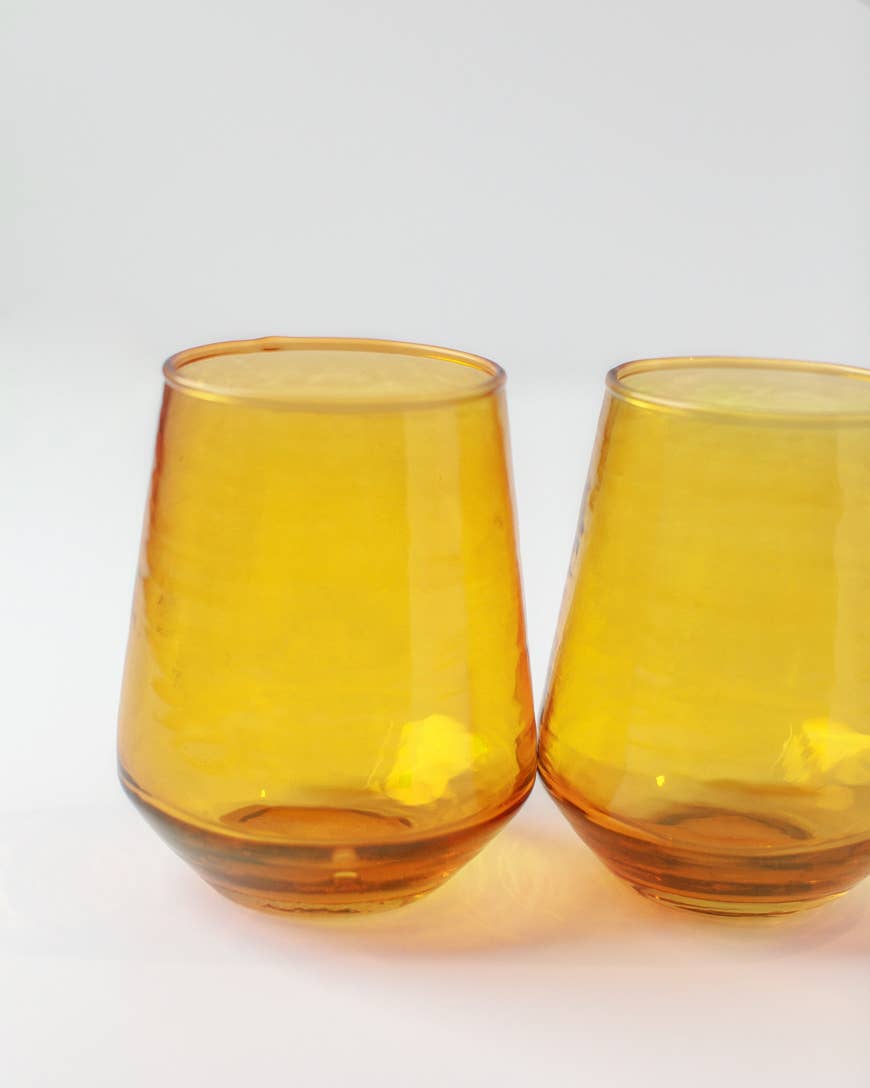 Handblown Hammered Glass Water Tumblers | Pair of 2