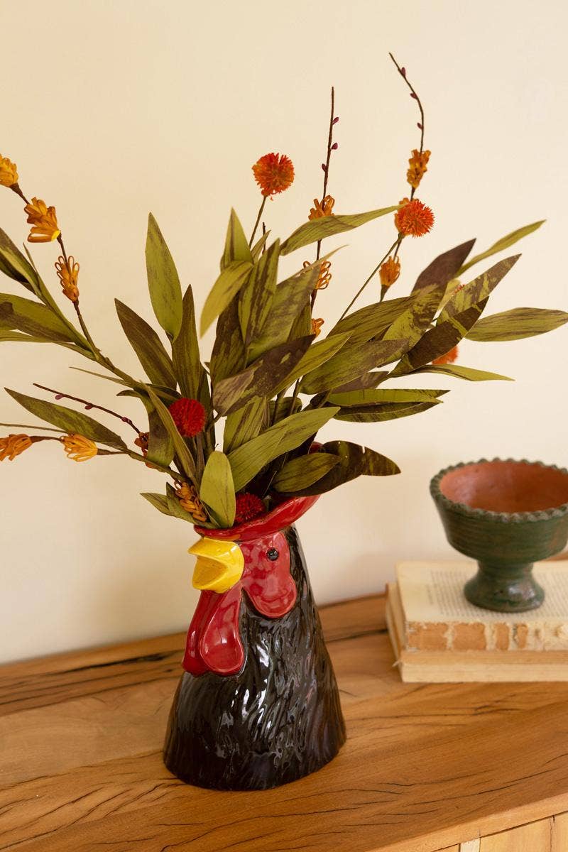 Ceramic Rooster Head Vase Sculpture