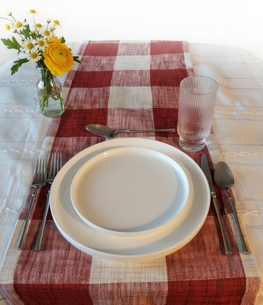 Monroe Check-Cranberry Table Runner