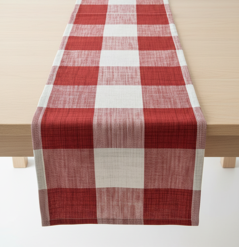 Monroe Check-Cranberry Table Runner